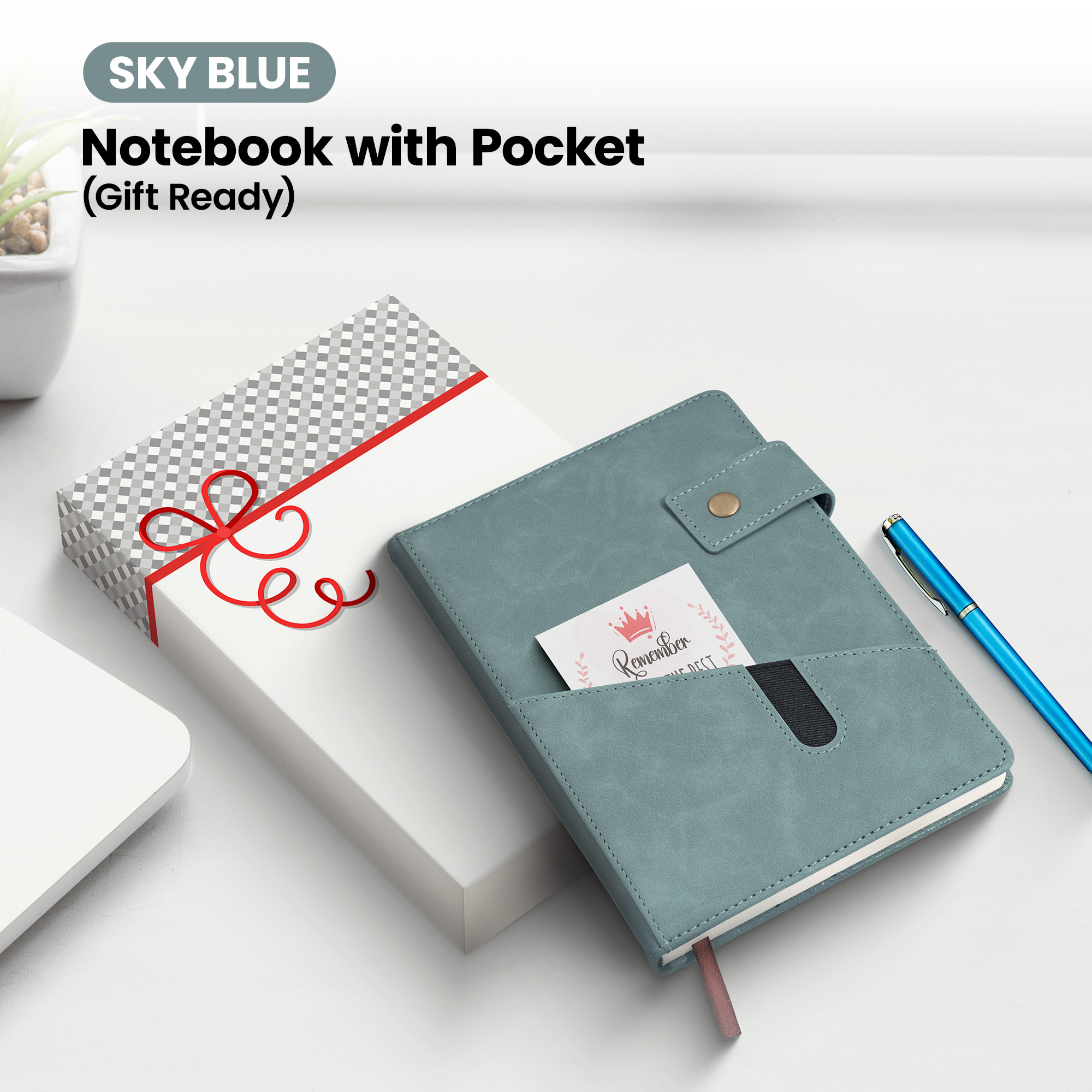 Notebook with Pocket and Pen - Sky Blue